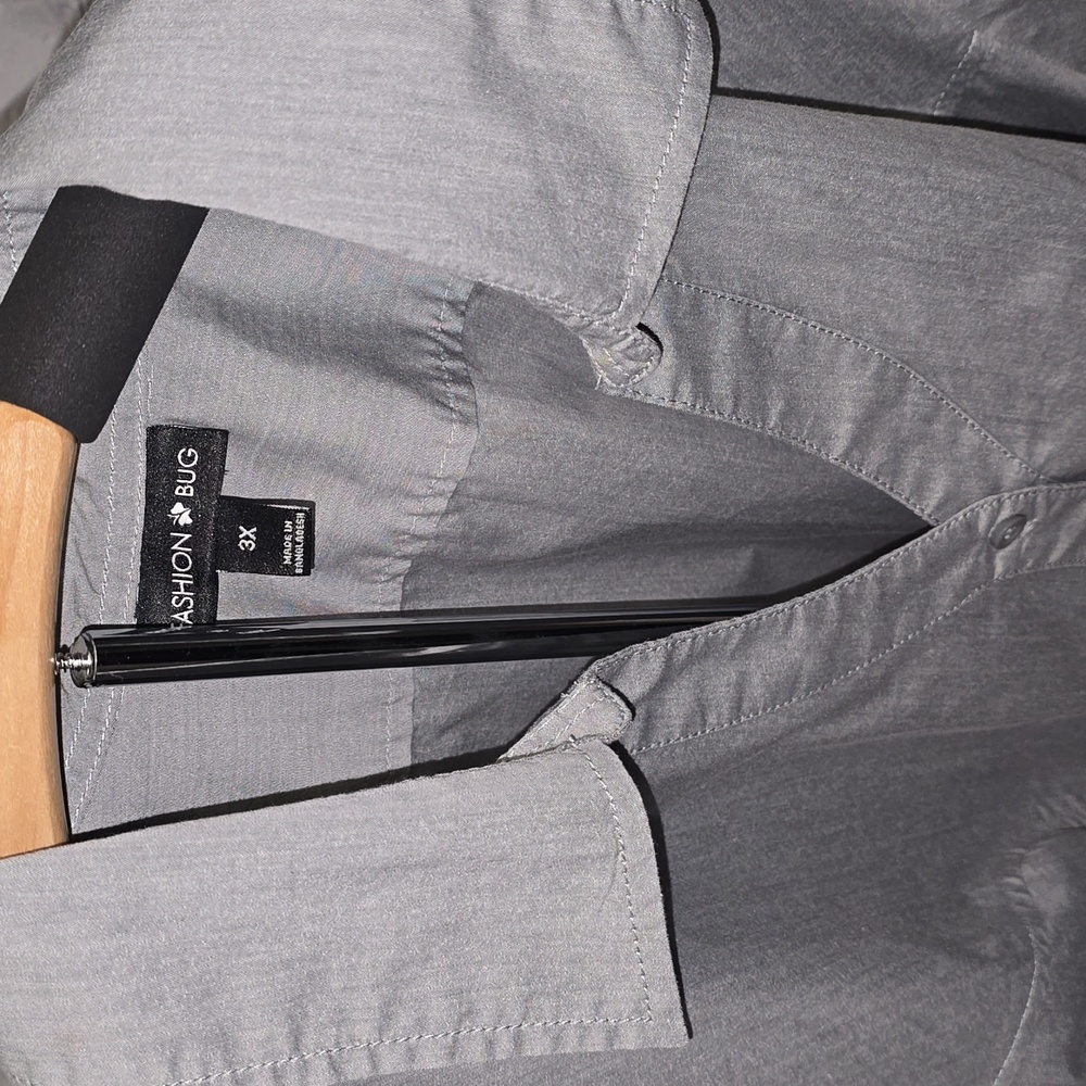 Fashion Bug Button-down Gray Shirt, 3X - Picture 2 of 10